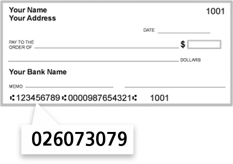 026073079 routing number on Wells Fargo Bank NA check