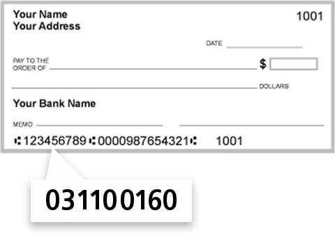 031100160 routing number on Bank of America NA check