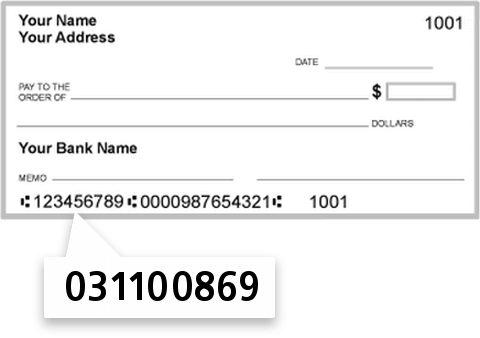 031100869 routing number on Wells Fargo Bank check