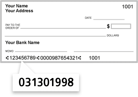 031301998 routing number on Branch Banking & Trust Company check