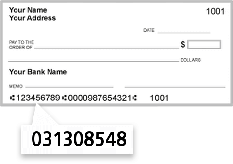 031308548 routing number on Wayne Bank check