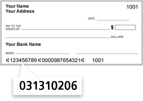 031310206 routing number on Pennian Bank check