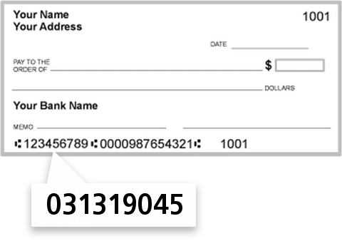 031319045 routing number on Hometown Bank of Pennsyvania check