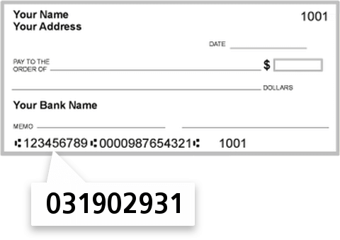 031902931 routing number on Univest National Bank check