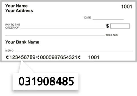 031908485 routing number on Bryn Mawr Trust CO check