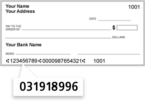 031918996 routing number on Oceanfirst Bank check