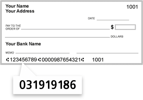031919186 routing number on Monument Bank check