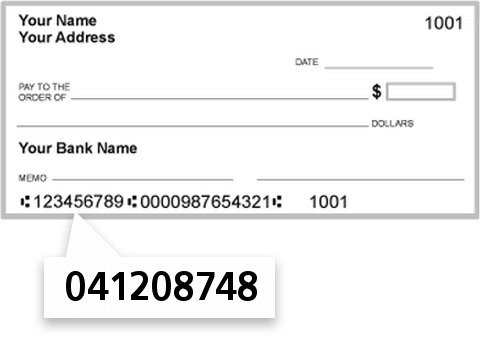 041208748 routing number on Apple Creek Banking CO check