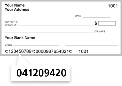 041209420 routing number on First Natl BK of Dennison check