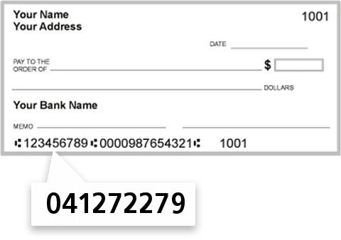 041272279 routing number on Westfield Bank check
