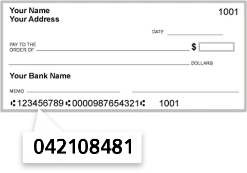 042108481 routing number on Cumberland Valley National Bank check