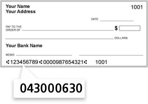 043000630 routing number on First National Bank of PA check