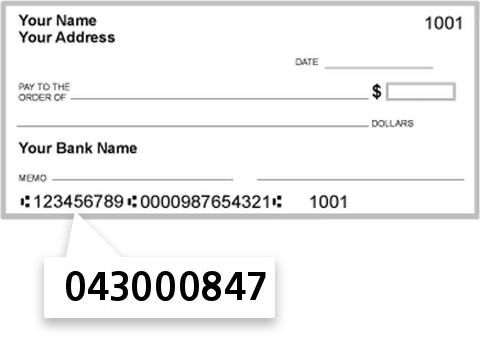 043000847 routing number on Standard Bank Pasb check