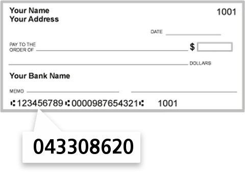 043308620 routing number on First National Bank of PA check