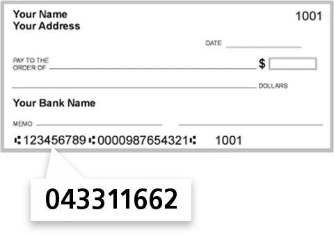 043311662 routing number on 1ST United Natl BK check