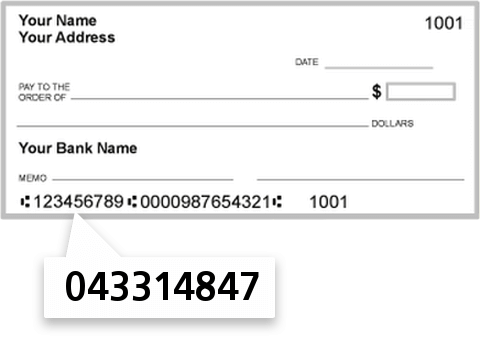 043314847 routing number on S & T Bank check