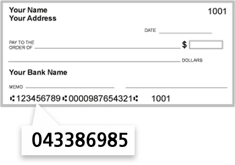 043386985 routing number on IC FCU check
