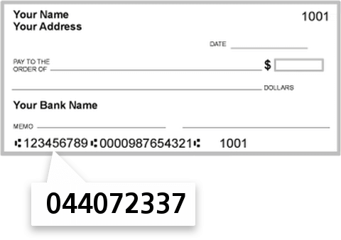 044072337 routing number on First Financial Bank check