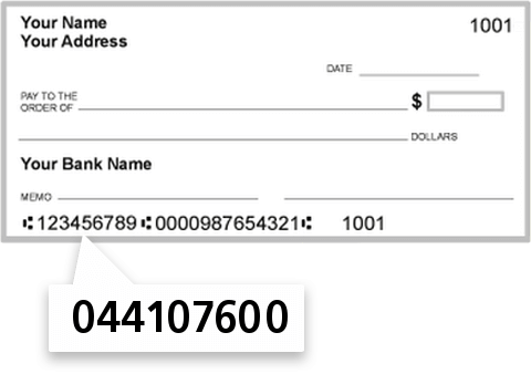 044107600 routing number on Vinton County Natl Bank of Mcarthur check