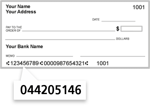 044205146 routing number on Farmers Bank & Savings CO check