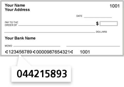 044215893 routing number on Hocking Valley Bank check