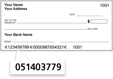 051403779 routing number on Chesapeake Bank check