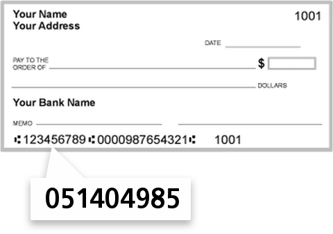 051404985 routing number on Wells Fargo Bank check