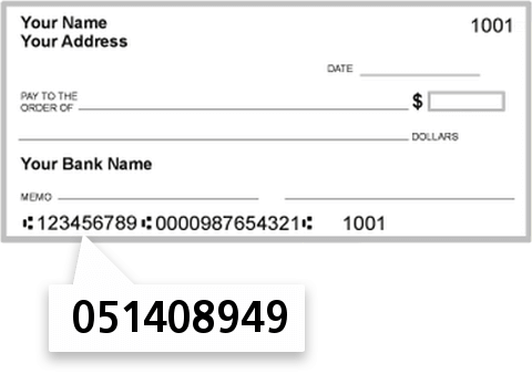 051408949 routing number on Townebank check