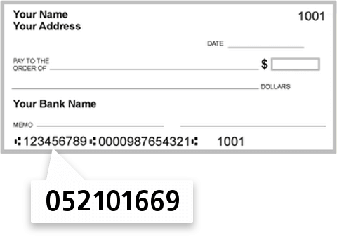 052101669 routing number on Hebron Savings Bank check