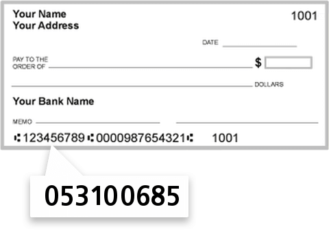 053100685 routing number on Bank of North Carolina check