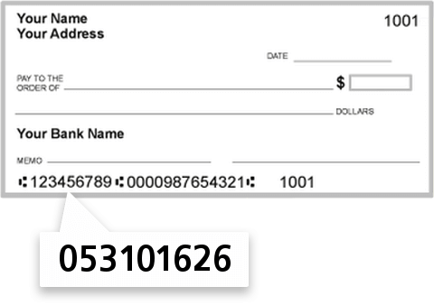 053101626 routing number on Wells Fargo Bank check