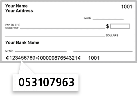053107963 routing number on Wells Fargo Bank check