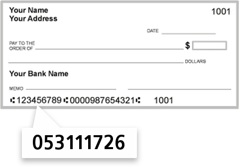053111726 routing number on First Charter Bank check