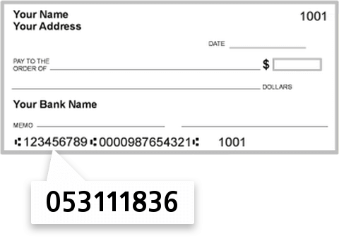 053111836 routing number on First Community Bank NA check