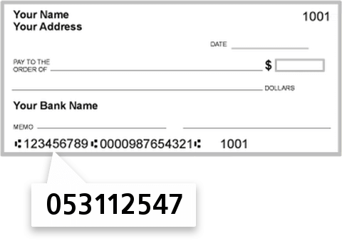 053112547 routing number on Nantahala Bank & Trust check