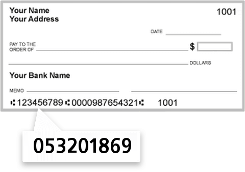053201869 routing number on South State Bank check
