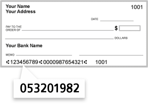 053201982 routing number on Horry County State Bank check