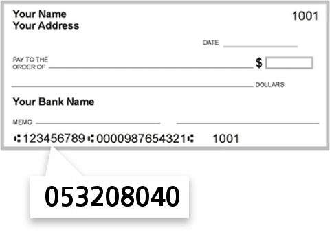053208040 routing number on South State Bank check