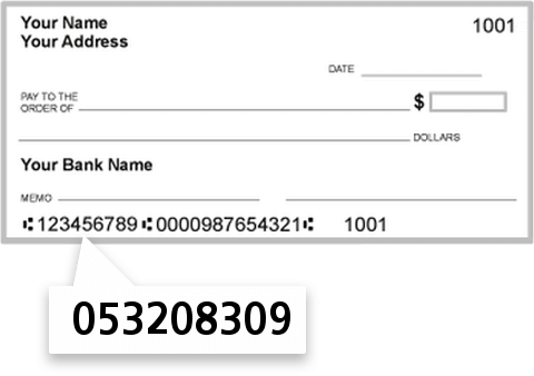 053208309 routing number on Coastal Carolina National Bank check