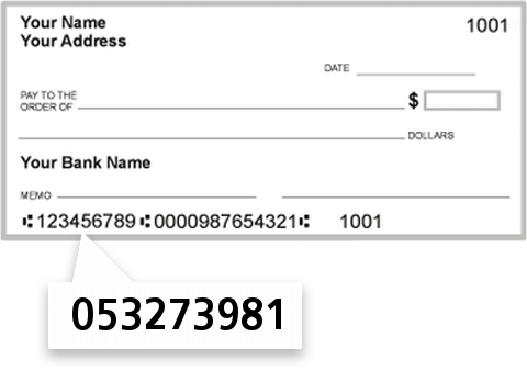 053273981 routing number on South State Bank check
