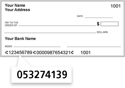 053274139 routing number on South State Bank check