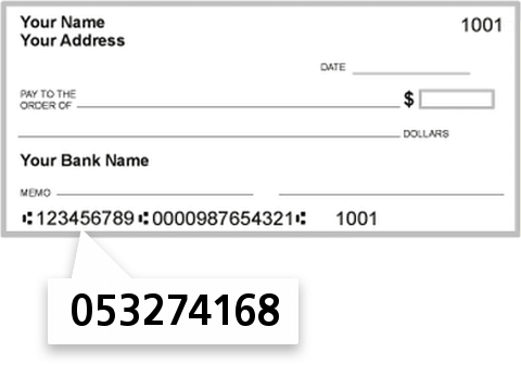 053274168 routing number on South State Bank check