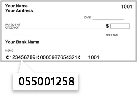 055001258 routing number on Middletown Valley Bank check