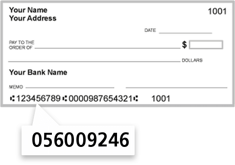 056009246 routing number on Mainstreet Bank check