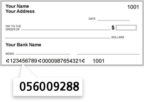 056009288 routing number on Main Street Bank check