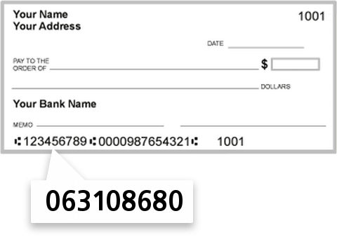 063108680 routing number on The Bank of Tampa check