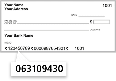 063109430 routing number on Wells Fargo Bank check