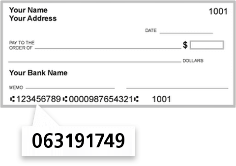 063191749 routing number on Raymond James Bank NA check