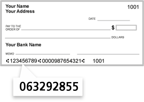 063292855 routing number on ONE South Bank check