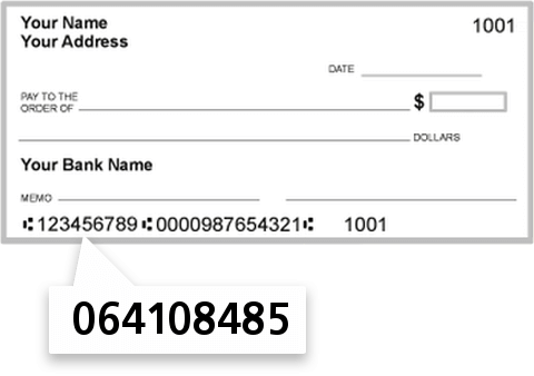 064108485 routing number on Community First Bank & Trust check